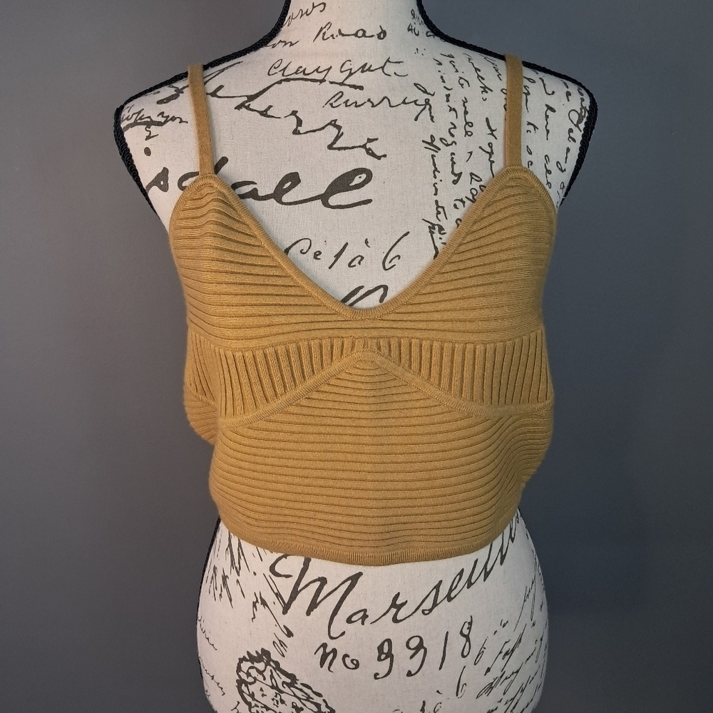 Aerie Top Womens Size Large Take Charge Ribbed Sweater Corset Tank Mustard